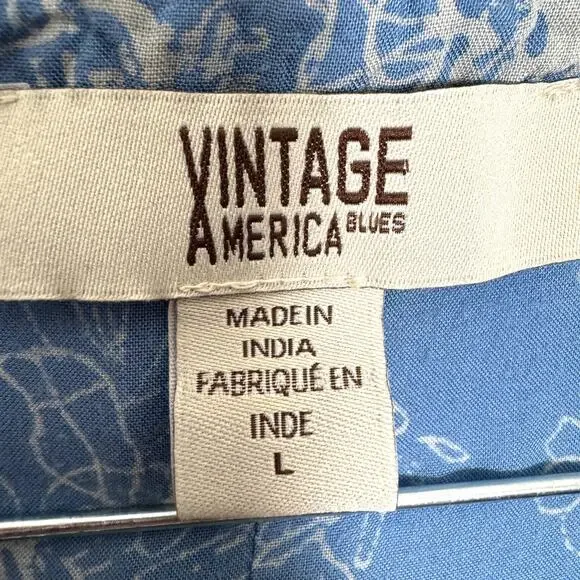 Vintage America Blues Women Missy Top L Blue Floral SOFT 100% Modal Boho Crochet - Picture 5 of 11